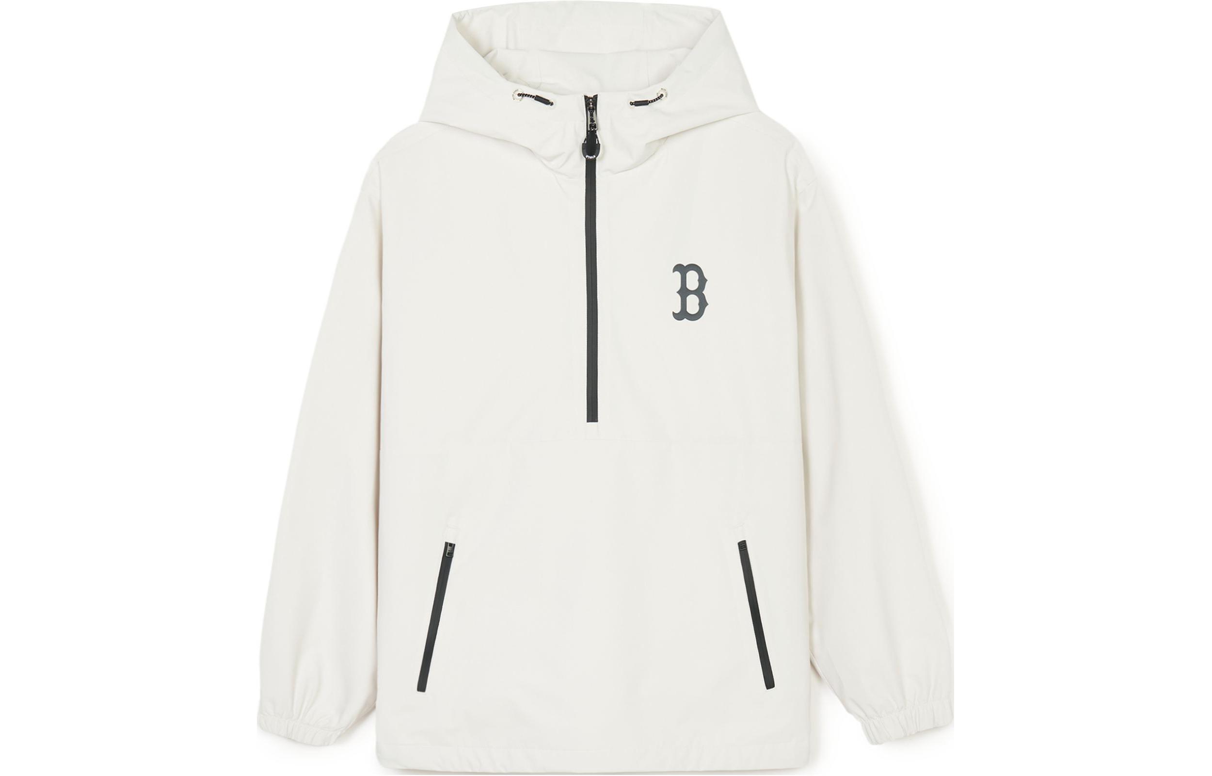 MLB GOFFCORE SS24 Boston Red Sox Half-Zip Reflective Hoodie Jacket Cream Unisex 3AWJB0241-43CRP