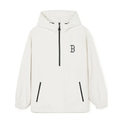 MLB GOFFCORE SS24 Boston Red Sox Half-Zip Reflective Hoodie Jacket Cream Unisex 3AWJB0241-43CRP