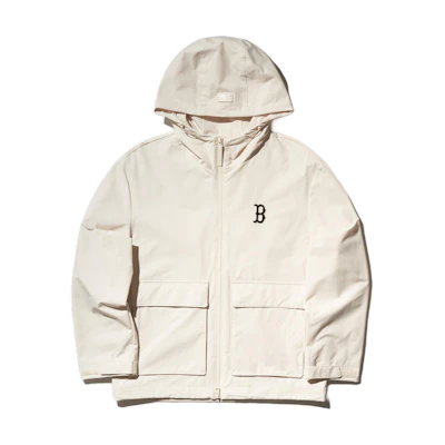 MLB Gorpcore Boston Red Sox Logo Print Zip-Up Hoodie Jacket Unisex Cream 3AWJB0144-43CRD