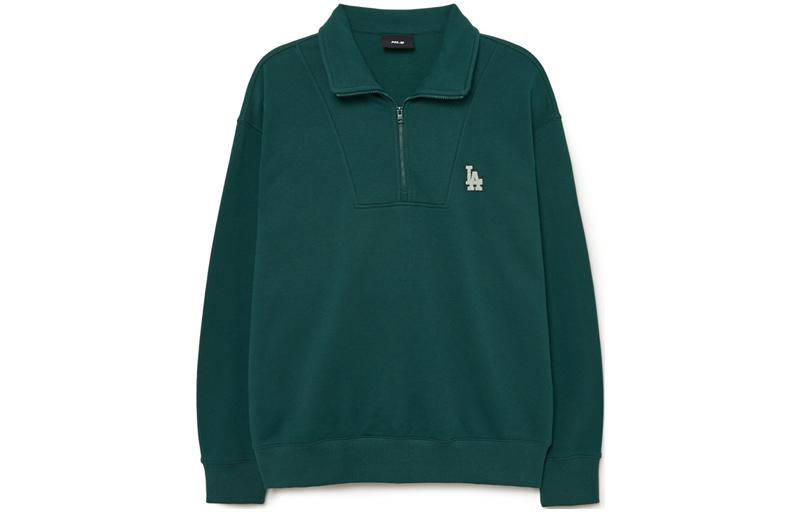 MLB Green Half-Zip Pullover with Letter Logo and Collar 3AMTB0534-07GND