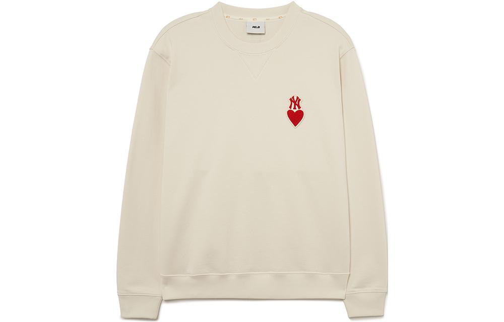 MLB Heart Embroidered Logo Pullover Unisex Sweatshirt Cream Color 3AMTH0234-50CRD