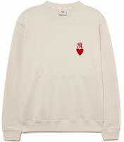 MLB Heart Embroidered Logo Pullover Unisex Sweatshirt Cream Color 3AMTH0234-50CRD MLB Heart Embroidered Logo Pullover Unisex Sweatshirt Cream Color 3AMTH0234-50CRD