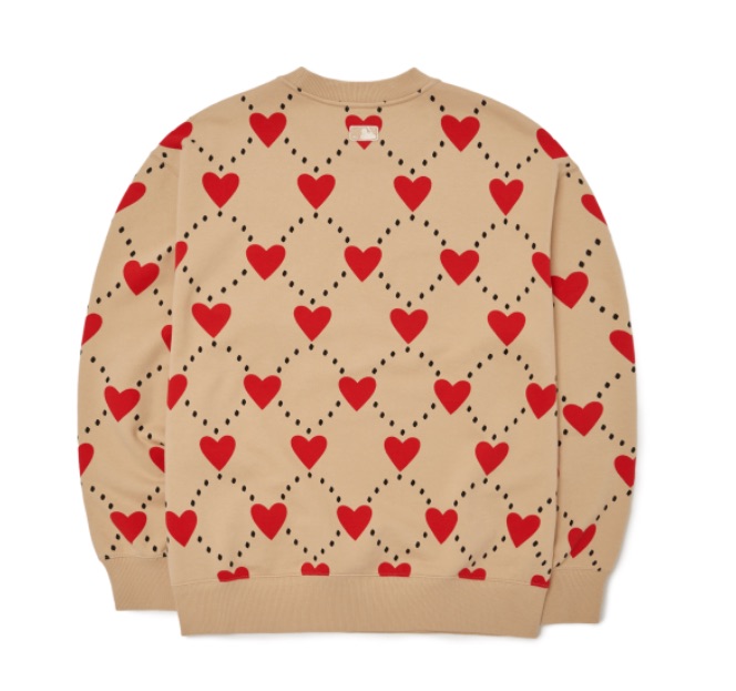 MLB Heart Pattern Logo Embroidered Crewneck Sweatshirt Unisex Beige 3AMTH0124-43BGS