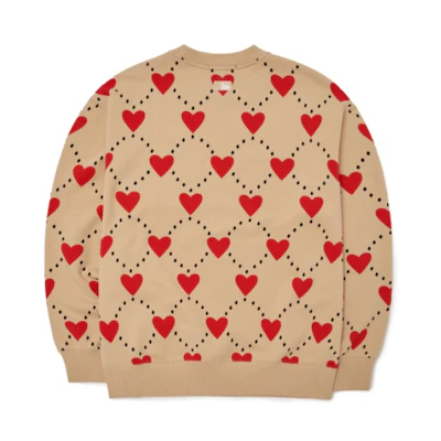 MLB Heart Pattern Logo Embroidered Crewneck Sweatshirt Unisex Beige 3AMTH0124-43BGS