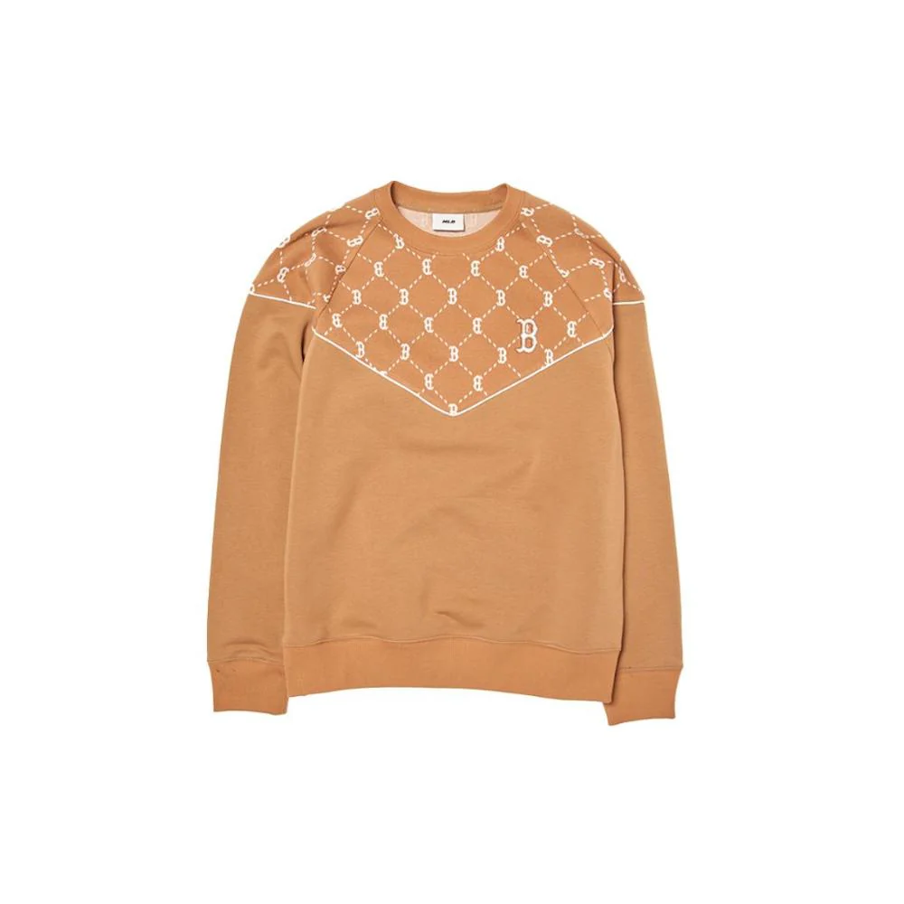 MLB Jacquard Boston Red Sox Beige Sweatshirt Unisex Crewneck Pullover 3AMTM1144-43CAS