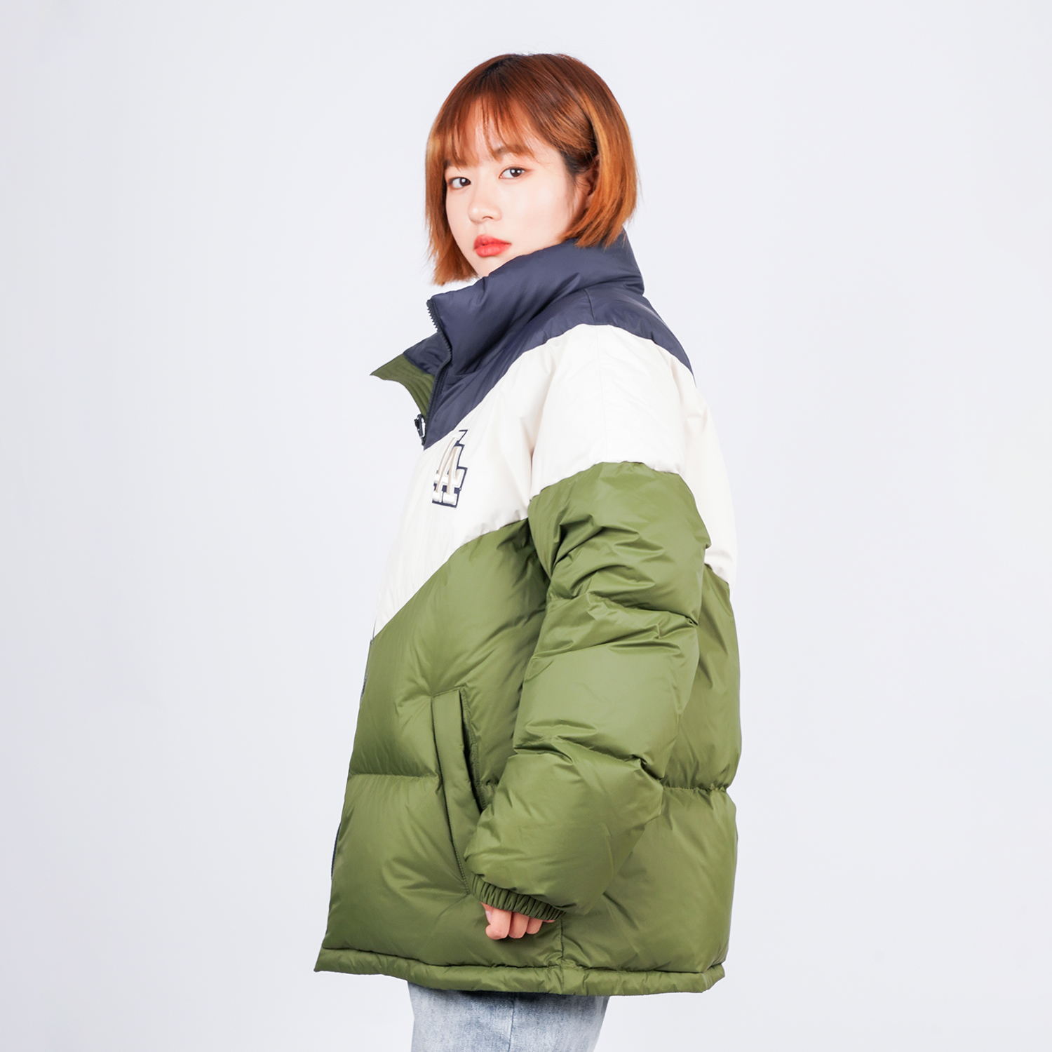 MLB LA Dodgers Patchwork Puffer Jacket Unisex Winter Army Green 31DJN3061-07K 圖 5