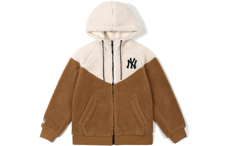 MLB Lamb Wool Hooded Jacket Unisex Beige Khaki拼接 31JPF5061-50B