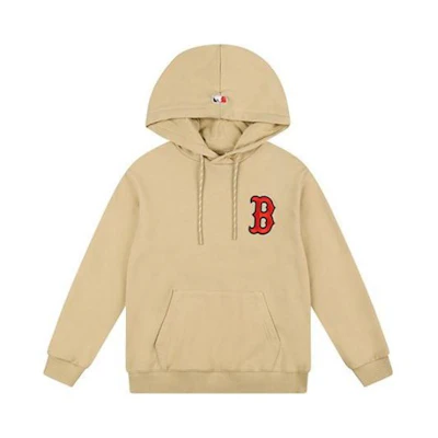 MLB Letter Print Hoodie Pullover Unisex Long Sleeve Khaki 31HD03111-43B