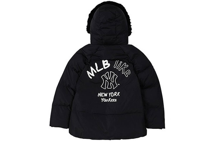 MLB Letter Print Short Hooded Quilted Down Jacket Unisex Black. 3ADJEC116-50BKS
