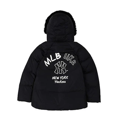 MLB Letter Print Short Hooded Quilted Down Jacket Unisex Black. 3ADJEC116-50BKS