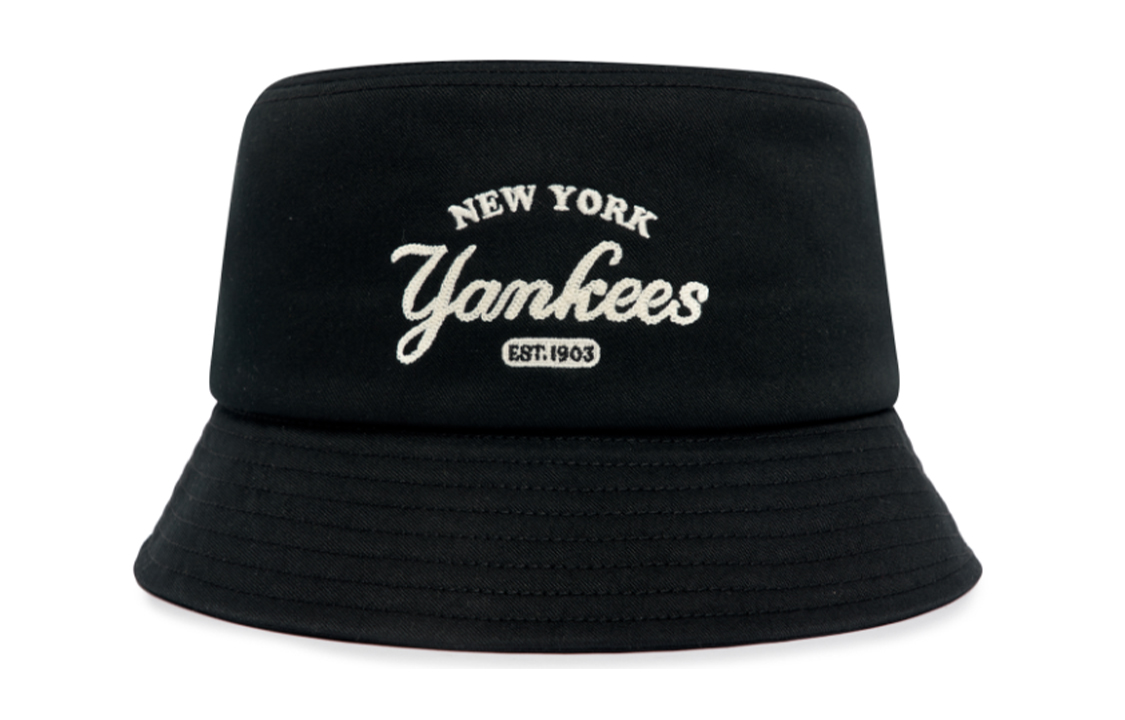 MLB Letter Printed Cotton Bucket Hat Black Unisex Couple Style 3AHTV013N-50BKS