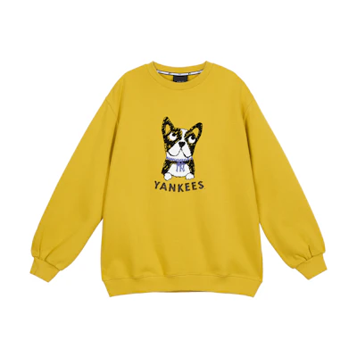 MLB LIKE Series Cartoon Dog Logo Yellow Crewneck Sweatshirt Unisex 31MTC8961-50Y