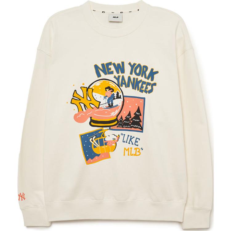 MLB LIKE Series New York Yankees Letter Print Pullover Sweatshirt Cream Unisex 3AMTL1034-50CRS