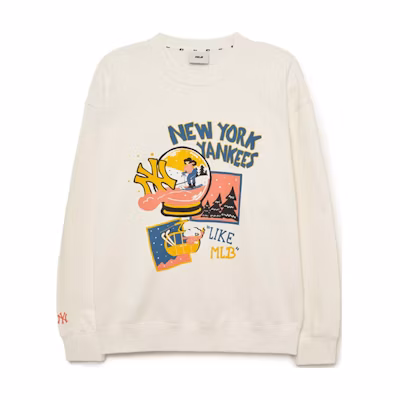 MLB LIKE Series New York Yankees Letter Print Pullover Sweatshirt Cream Unisex 3AMTL1034-50CRS