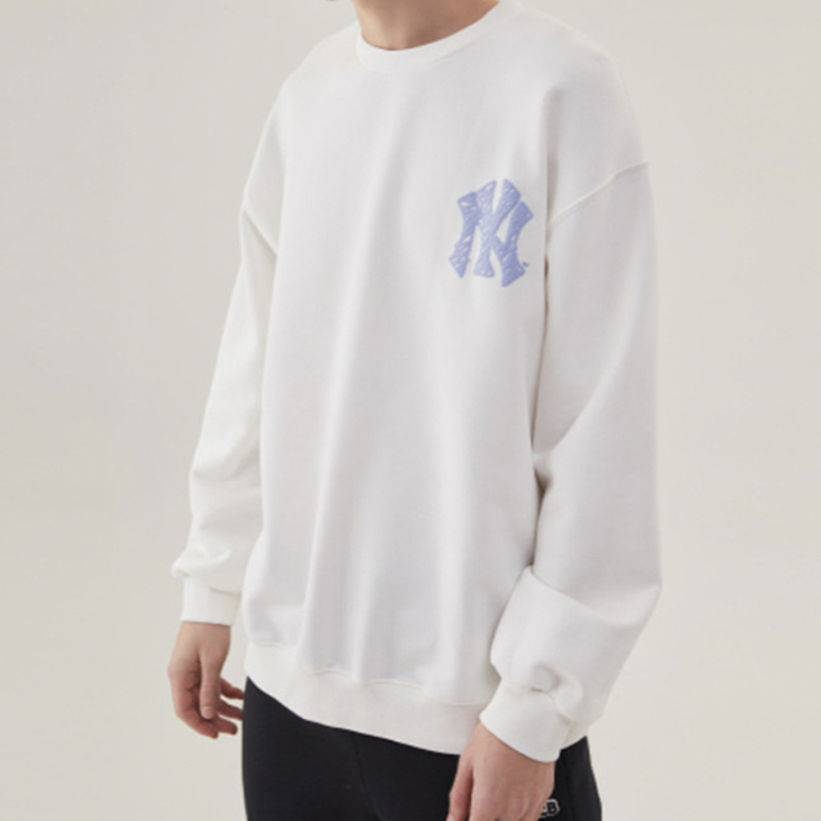 Shop MLB Like Series New York Yankees Logo Ivory White Crewneck Sweatshirt Unisex 31MT05941-50I