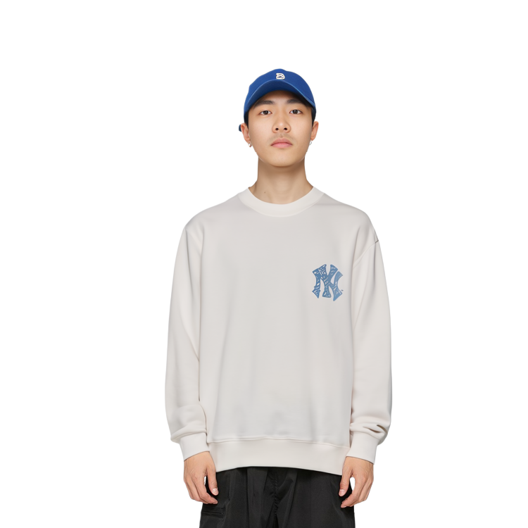 Sizing MLB Like Series New York Yankees Logo Ivory White Crewneck Sweatshirt Unisex 31MT05941-50I