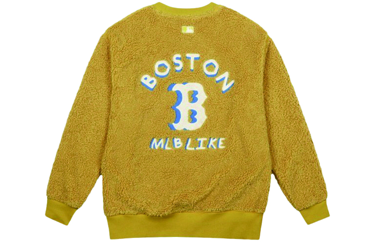 MLB Logo Mustard Yellow Fleece Retro Lettering Unisex Sweatshirt Long Sleeve 31MTF2061-43D