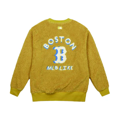MLB Logo Mustard Yellow Fleece Retro Lettering Unisex Sweatshirt Long Sleeve 31MTF2061-43D