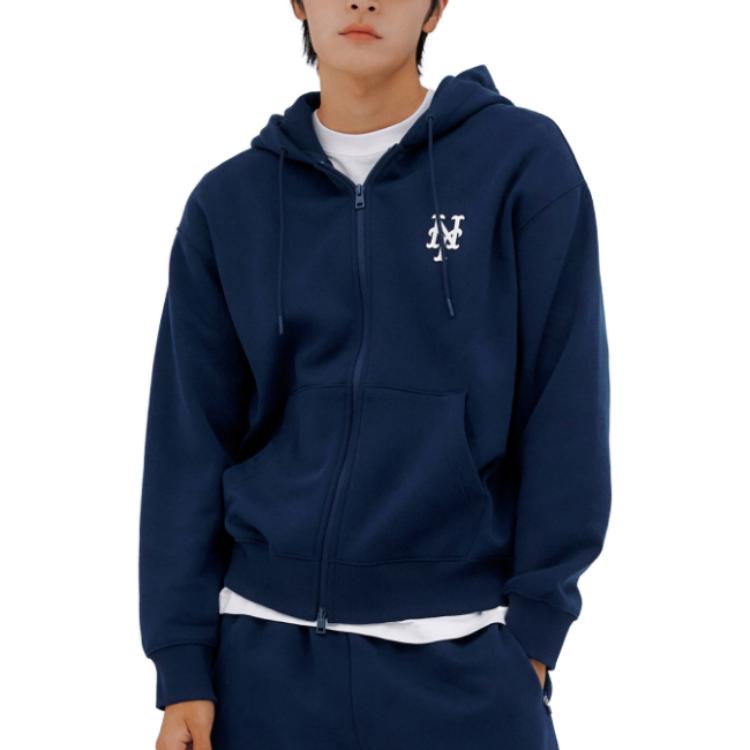 Shop MLB Logo Jaket Hoodie Navy Blue dengan Resleting 3ATRB0236-09NYS
