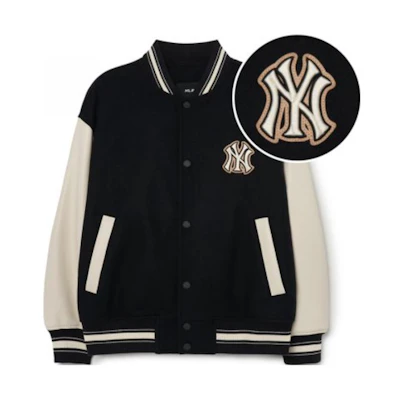 MLB Logo Patch Varsity Baseball Jacket Unisex Couple Style Black 3AJPB0131-50BKS