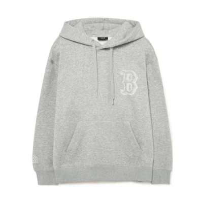 MLB Logo Print Kangaroo Pocket Hoodie Unisex Gray 3AHDB0336-43MGS