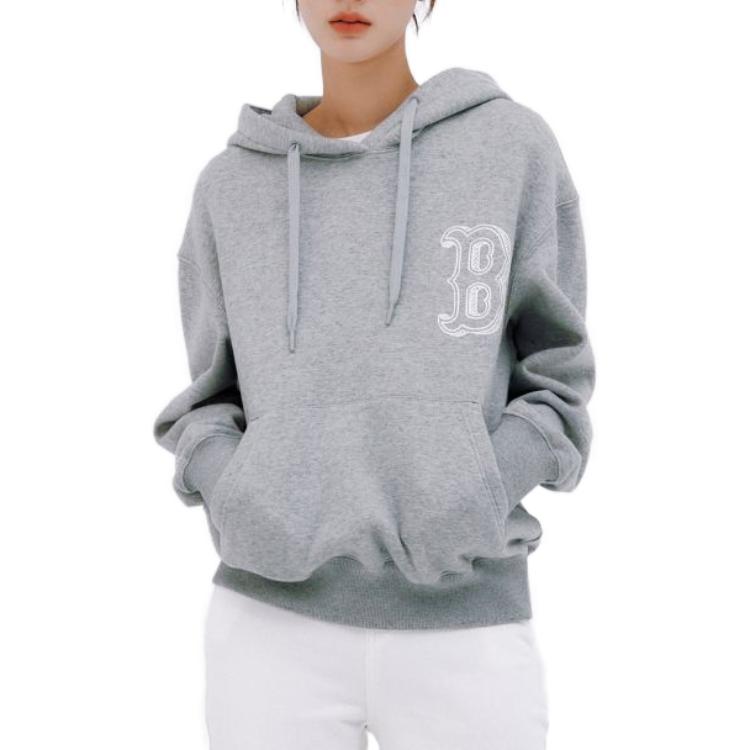 MLB Logo Print Kangaroo Pocket Hoodie Unisex Gray 3AHDB0336-43MGS 圖 4