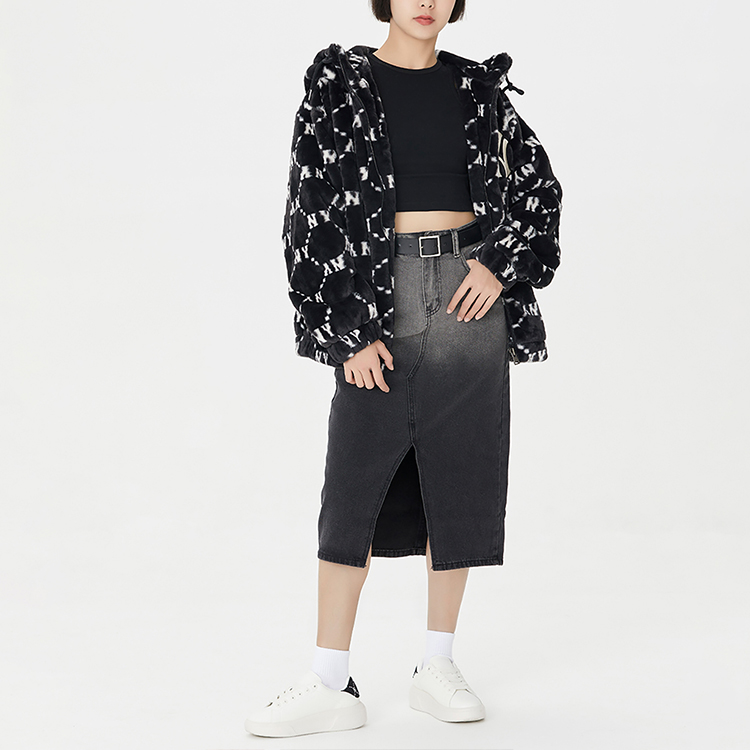 Shop MLB标志印花羊羔绒连帽外套黑色男女款 3AFDM0226-50BKS