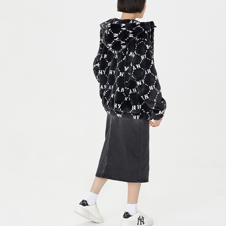 Purchase MLB标志印花羊羔绒连帽外套黑色男女款 3AFDM0226-50BKS