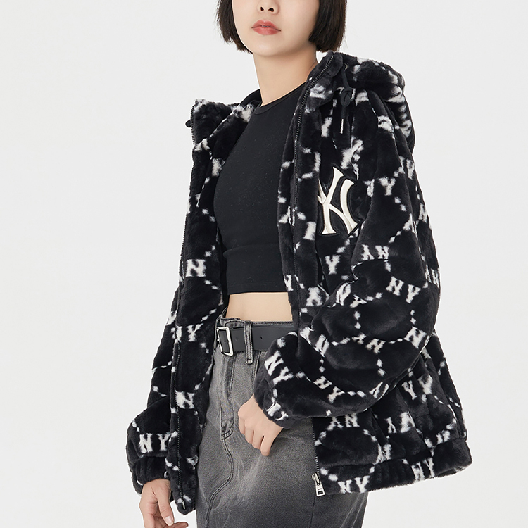 Details for MLB标志印花羊羔绒连帽外套黑色男女款 3AFDM0226-50BKS