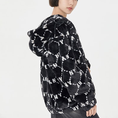 MLB标志印花羊羔绒连帽外套黑色男女款 3AFDM0226-50BKS Cheap MLB标志印花羊羔绒连帽外套黑色男女款 3AFDM0226-50BKS