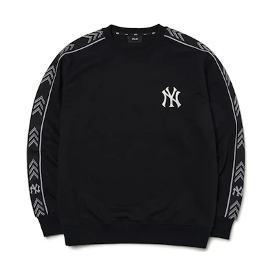 MLB Logo Print Striped Crewneck Pullover Sweatshirt Unisex Black 3AMTS0214