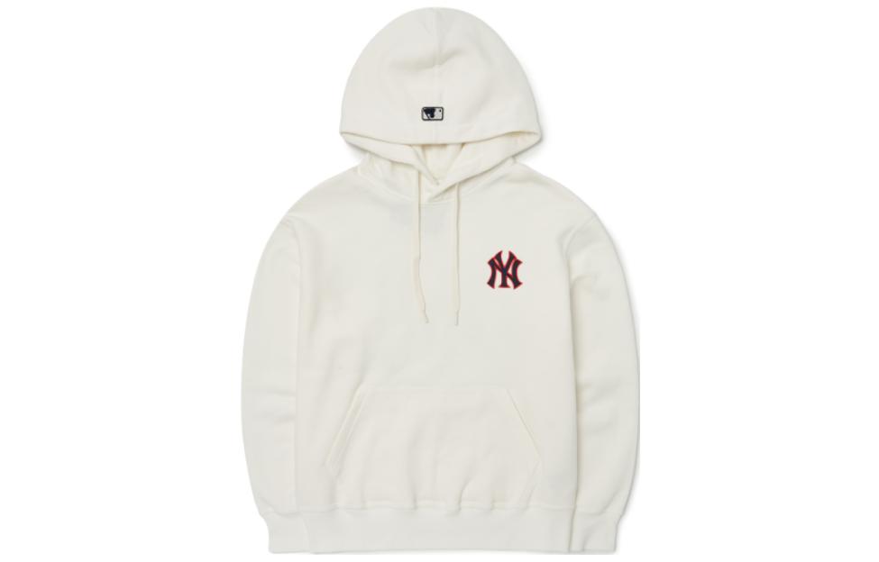 MLB Logo Print Unisex White Pullover Hoodie Long Sleeve 3AHDB0326-50IVS