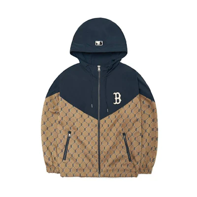 MLB Logo Printed Hoodie Jacket Unisex Khaki Color 3AWJM0224-43BGS