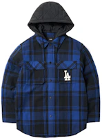 MLB Logo Printed Quilted Plaid Hooded Jacket Unisex - Navy Blue 3APDP0116-07INS MLB Logo Printed Quilted Plaid Hooded Jacket Unisex - Navy Blue 3APDP0116-07INS