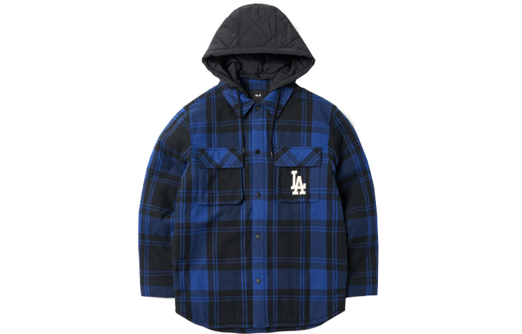 MLB Logo Printed Quilted Plaid Hooded Jacket Unisex - Navy Blue 3APDP0116-07INS 圖 2