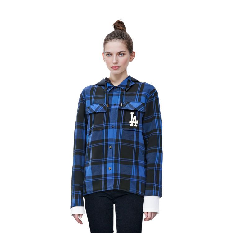 MLB Logo Printed Quilted Plaid Hooded Jacket Unisex - Navy Blue 3APDP0116-07INS 圖 4