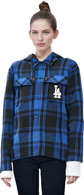 MLB 标志印花格纹连帽夹棉外套 男女款 - 深蓝色 3APDP0116-07INS Shop MLB 标志印花格纹连帽夹棉外套 男女款 - 深蓝色 3APDP0116-07INS