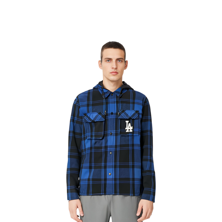 MLB Logo Printed Quilted Plaid Hooded Jacket Unisex - Navy Blue 3APDP0116-07INS 圖 5