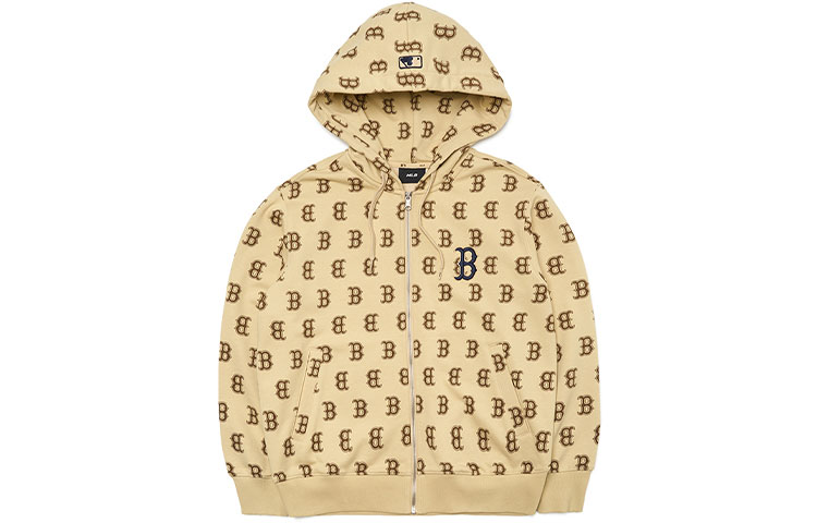 MLB Logo Series Boston Red Sox Retro Full-Print Zip Hoodie Beige Unisex 3ATRM0114-43BGS 圖 2