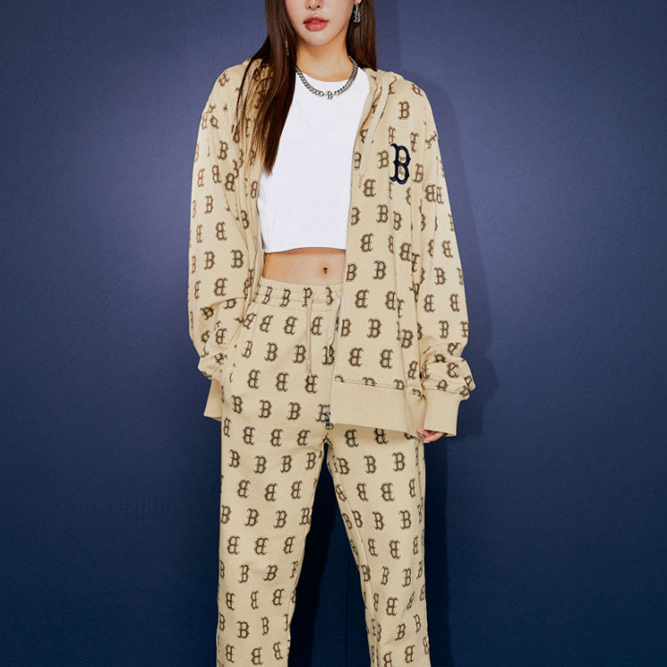 MLB Logo Series Boston Red Sox Retro Full-Print Zip Hoodie Beige Unisex 3ATRM0114-43BGS 圖 4