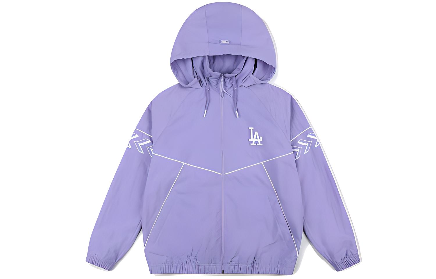 MLB Logo Tape Windbreaker Hoodie Jacket Unisex Blue Purple 31JPUD111-07V