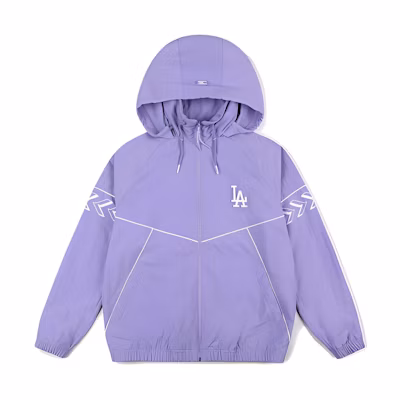 MLB Logo Tape Windbreaker Hoodie Jacket Unisex Blue Purple 31JPUD111-07V