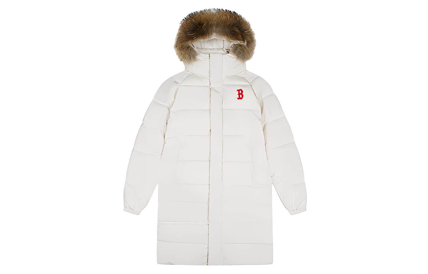 MLB Long Puffer Coat with Fur Collar Unisex Ivory White Winter Jacket 31DJZ3061