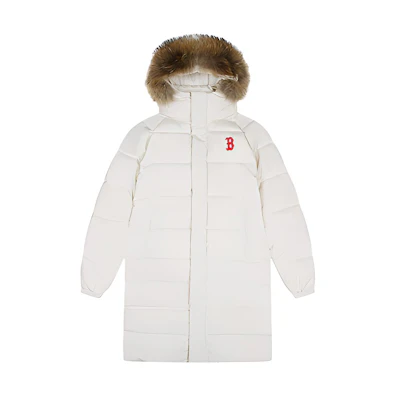 MLB Long Puffer Coat with Fur Collar Unisex Ivory White Winter Jacket 31DJZ3061