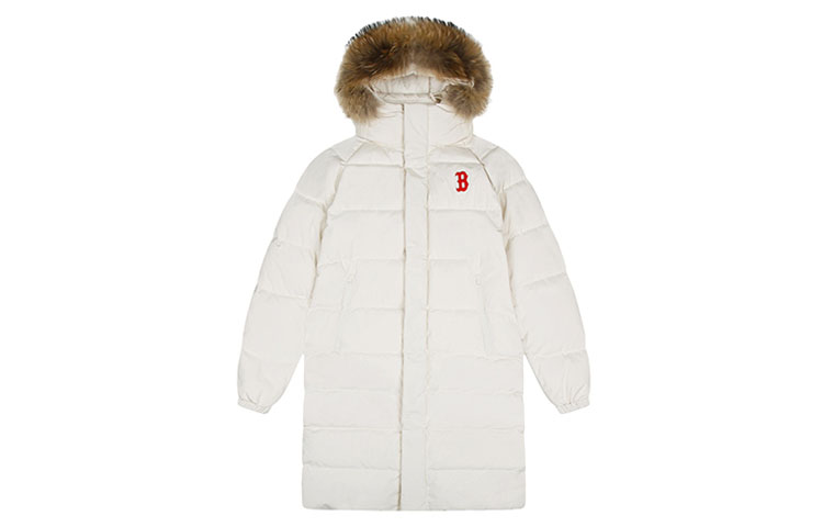 MLB Long Puffer Coat with Fur Collar Unisex Ivory White Winter Jacket 31DJZ3061 圖 2