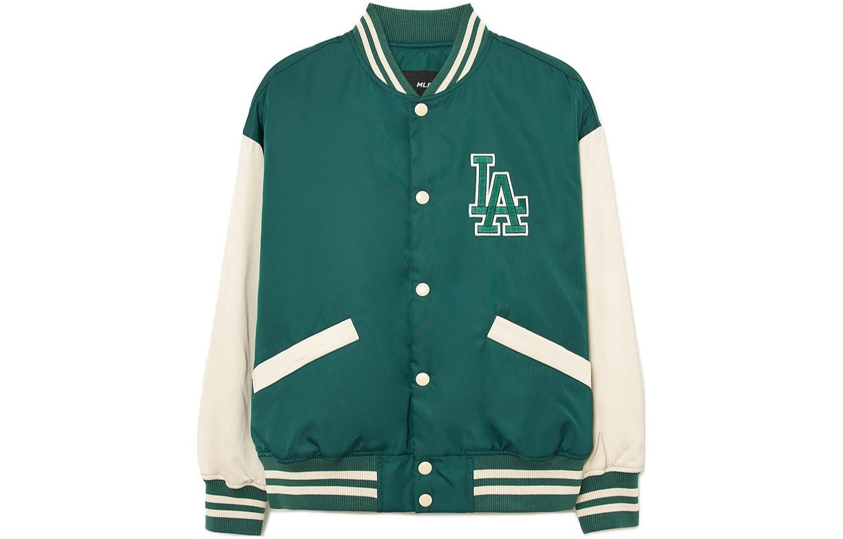 MLB Los Angeles Dodgers Contrast Collar Loose Fit Retro Varsity Jacket Green Unisex 3AJPV0834-07GND