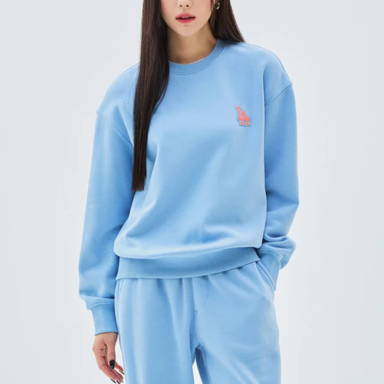 Shop MLB Los Angeles Dodgers Letter Embroidered Crewneck Sweatshirt Unisex Blue 3AMTB0336-07SBS