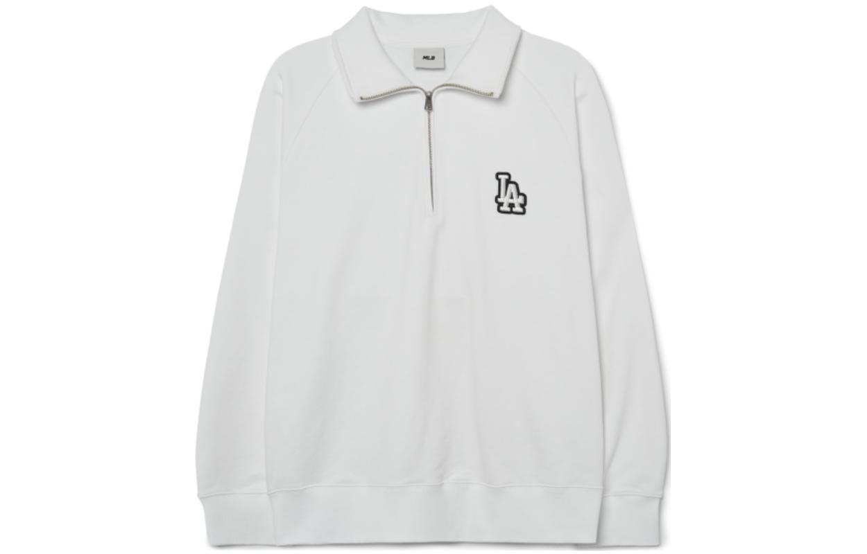 MLB Los Angeles Dodgers Logo Embroidered White Polo Sweatshirt Unisex 3AMTB0331-07WHS
