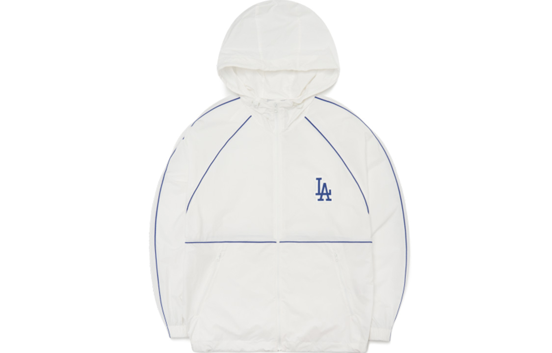 Order Jaket Windbreaker Hoodie Unisex Putih MLB Los Angeles Dodgers Logo Print 3AWJB0521-07WHS
