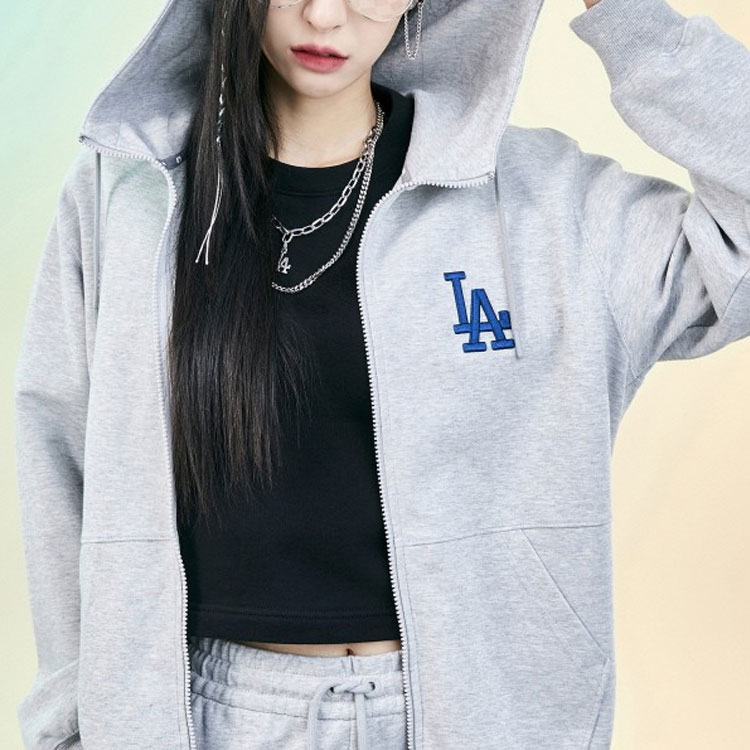 MLB Los Angeles Dodgers Logo Zip Hoodie Sweatshirt Unisex Light Gray 3ATRB0121-07MGS 圖 4